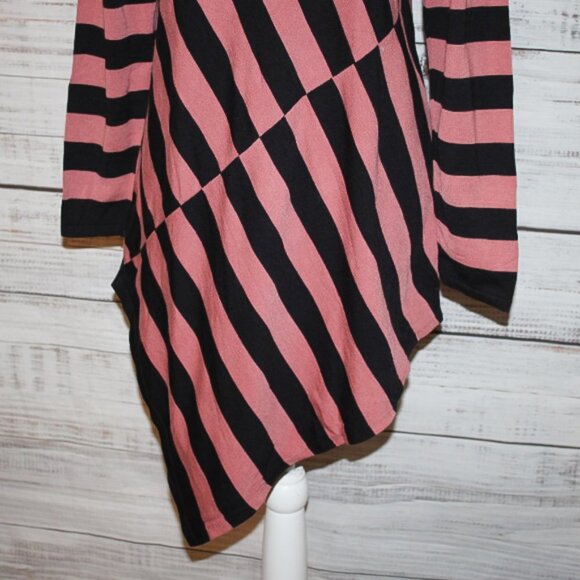 Alfani Womens Stripe Asymmetrical-Hem Tunic Sweater Black and Pink Size Medium - Picture 4 of 6